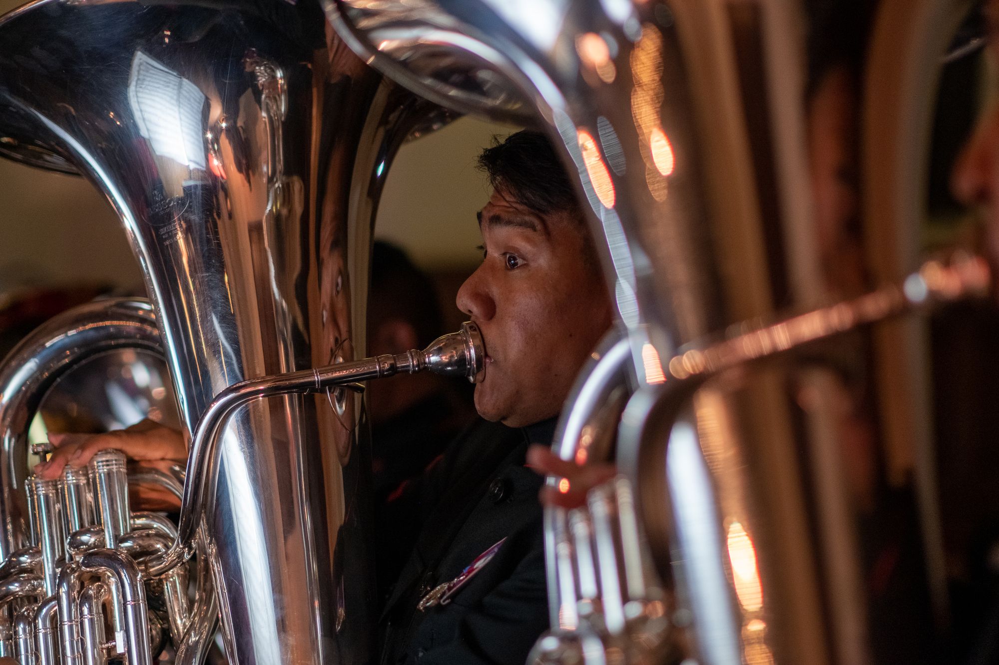 Musiker spielt Tuba